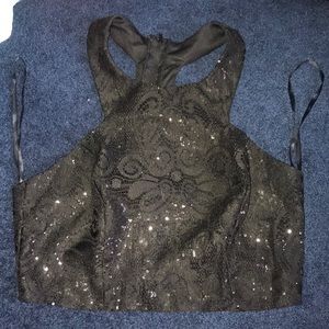 Black high neck sparkly crop